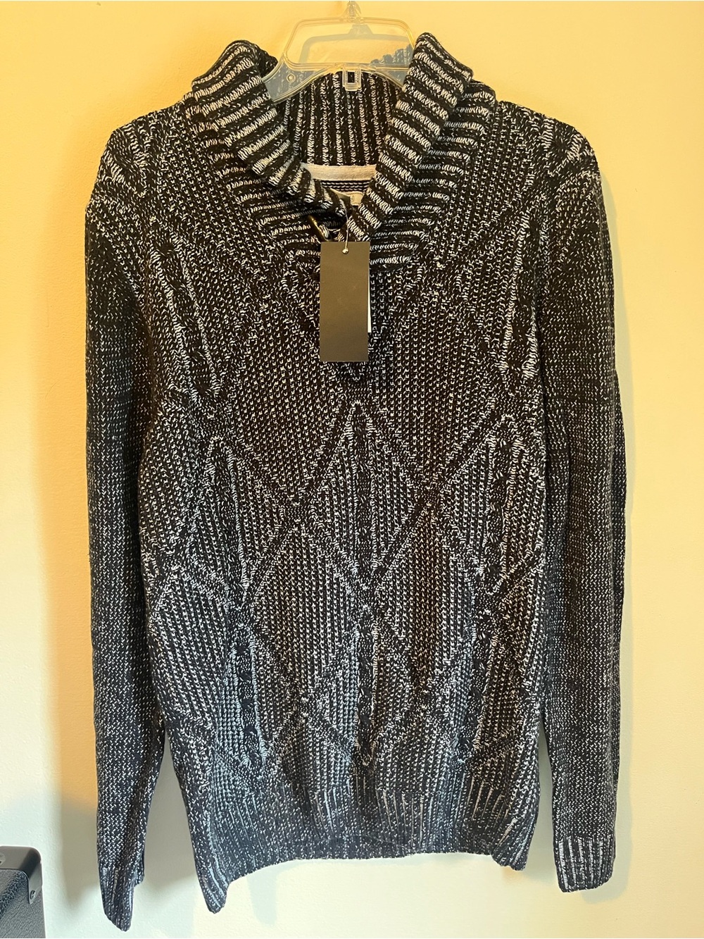 ME+EM Black & White Turtleneck Cable Knit Sweater